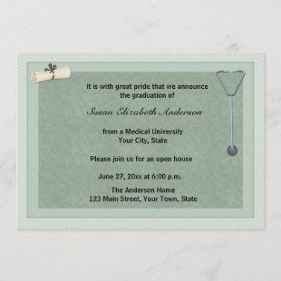Medical Stethoscope Green Graduation Invitation