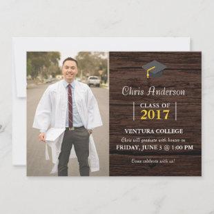Mens College Graduation Wood invitation