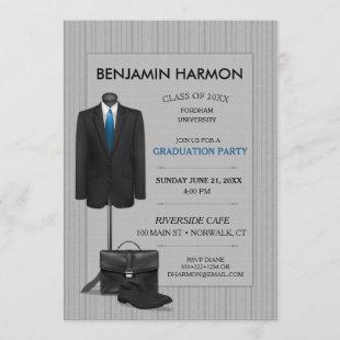 Men's Suit Pinstripe Masculine Business Graduation Invitation