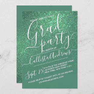 Mermaid Teal Sparkly Glitter Ombre Graduation Invitation