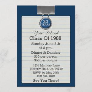 Metal Clip Notepaper Blue Class Reunion Invitation