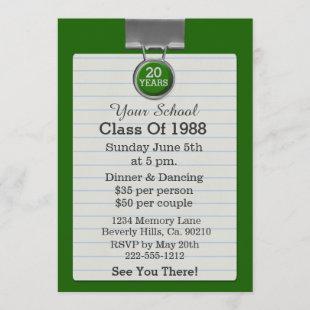 Metal Clip Notepaper Green Class Reunion Invitation