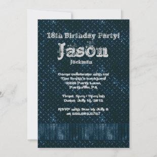 Metal Worn Denim Birthday Party Invitation