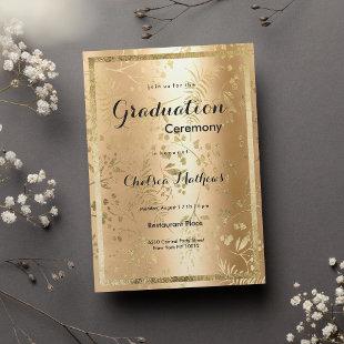 Metallic gold elegant floral glam Graduation Invitation