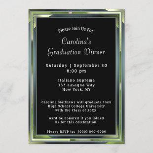 Metallic Green Frame Black Graduation Invitation