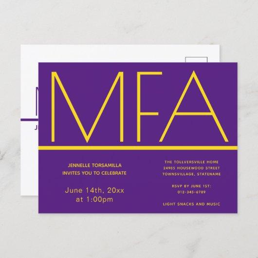 MFA degree Purple Graduation Party Invitation Postcard