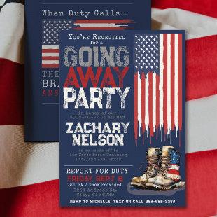 Military Boots Flag BLUE Going Away Farewell Party Invitation