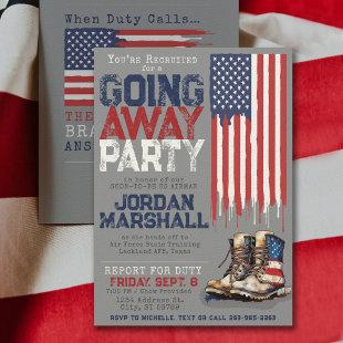 Military Boots Flag GRAY Going Away Farewell Party Invitation