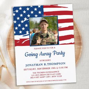Military Going Away Party American Flag Photo Invitation Postcard