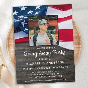 Military Going Away Party Patriotic American Flag Invitation Postcard