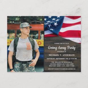 Military Going Away Party Patriotic USA Flag Photo Invitation Postcard