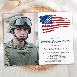 Military Going Away Party USA American Flag Photo Invitation Postcard