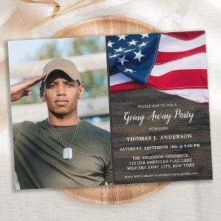 Military Going Away Party USA Flag Soldier Photo Invitation Postcard