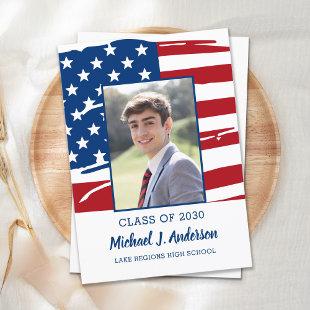 Military Graduation Patriotic Graduate Photo Flag Invitation Postcard