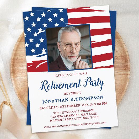 Military Retirement Party Photo American Flag Invitation