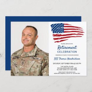 Military Retirement Party Photo USA American Flag  Invitation