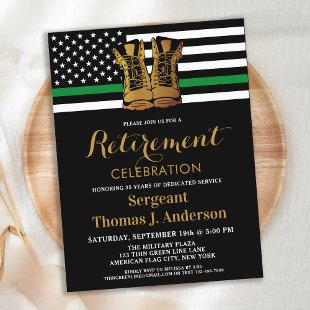 Military Thin Green Line Boots Retirement Party Invitation Postcard