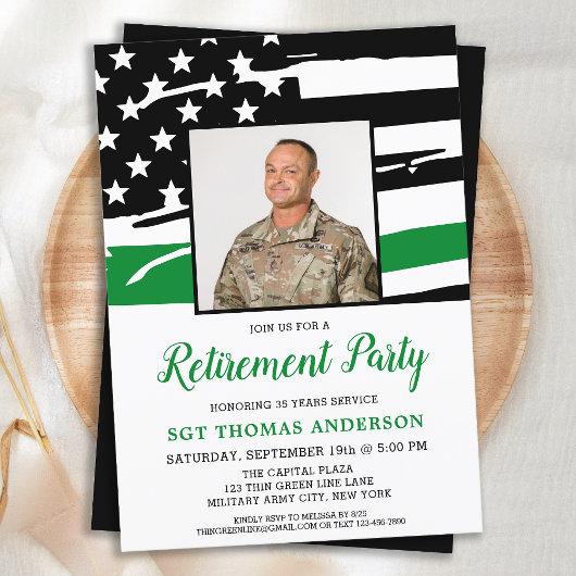 Military Thin Green Line Custom Photo Retirement Invitation