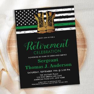 Military Thin Green Line Flag Retirement Party  Invitation Postcard