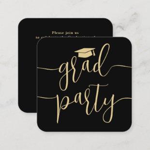 Mini Graduation Party Invitation Black & Gold Card