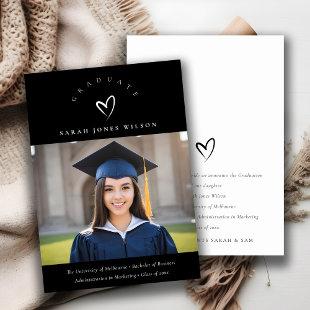 Minimal Black & White Heart Photo Graduation Hat  Announcement