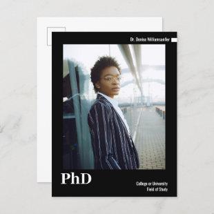 Minimal Black White Photo PhD Graduation Announcement Postcard