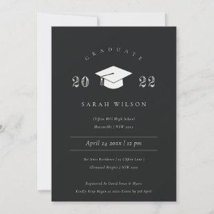 Minimal Clean Simple Black White Graduation Party Invitation