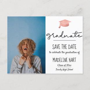 Minimal Graduate Script | Save The Date Photo  Announcement Postcard