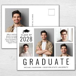 Minimal Modern 5 Photo Collage Graduation Announcement Postcard