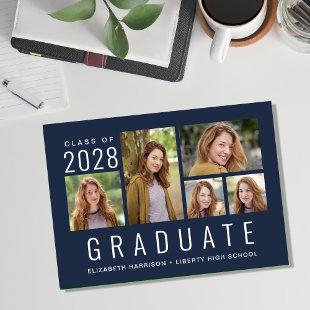Minimal Modern Photo Collage Blue Graduation Announcement
