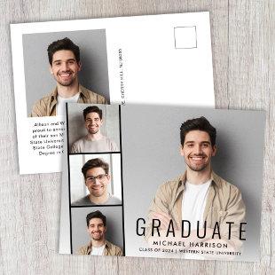 Minimal Modern Photo Strip Graduation Announcement Postcard