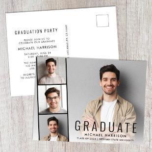 Minimal Modern Photo Strip Graduation Party Invitation Postcard