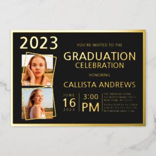 Minimal Real Gold Foil Frame Photo Graduation Foil Invitation