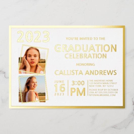 Minimal Real Gold Foil Frame Photo Graduation Foil Invitation