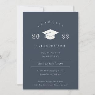 Minimal Simple Dark Navy Blue Graduation Party Invitation