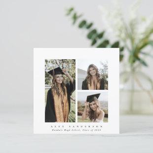 Minimal Square White Frame Triple Photo Graduation Announcement