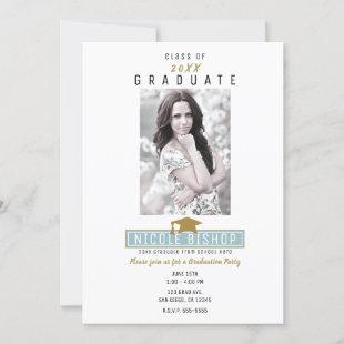 Minimal White Modern Photo Graduation Party  Invitation