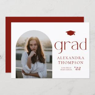 Minimalist Arch Photo Red Photo Graduation Announcement