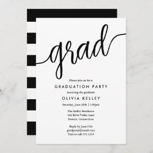 Minimalist Black and White Script Graduation Party Invitation