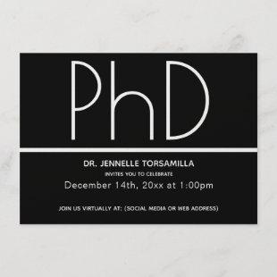 Minimalist Black Virtual PhD Graduation Party Invitation