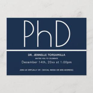 Minimalist Blue Virtual PhD Graduation Party Invitation