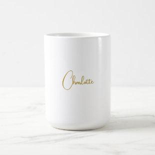 Minimalist Calligraphy Script Name Gold Color Coffee Mug