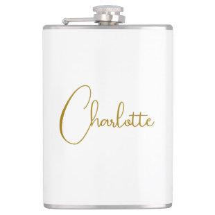 Minimalist Calligraphy Script Name Gold Color Flask