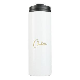Minimalist Calligraphy Script Name Gold Color Thermal Tumbler