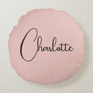 Minimalist Calligraphy Script Name Rose Gold Round Pillow