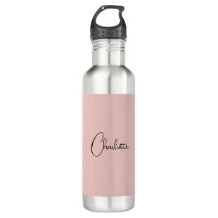 Minimalist Calligraphy Script Name Rose Gold Stainless Steel Water Bottle