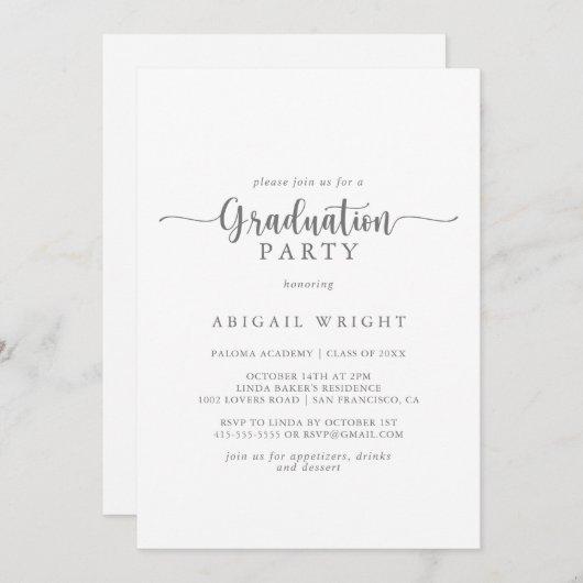 Minimalist Calligraphy Silver Graduation Party  Invitation