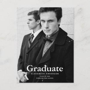 Minimalist Classic Black & White Photo Graduation Announcement Postcard