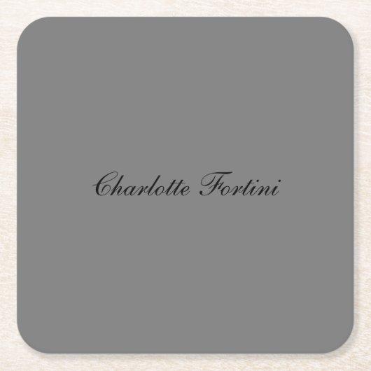 Minimalist Classical Handwriting Script Name Grey Square Paper Coaster