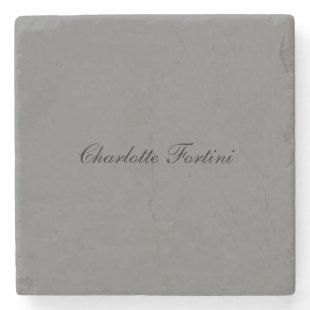 Minimalist Classical Handwriting Script Name Grey Stone Coaster